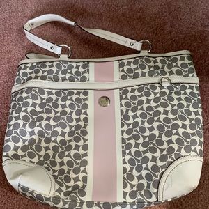 Gray and pink coach shoulder bag